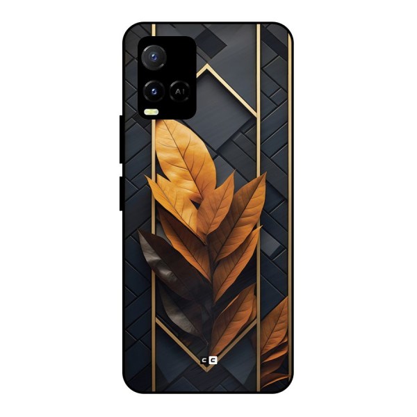 Golden Leaf Pattern Metal Back Case for Vivo Y21