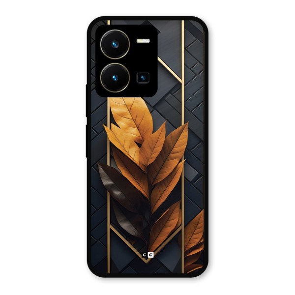 Golden Leaf Pattern Metal Back Case for Vivo Y35