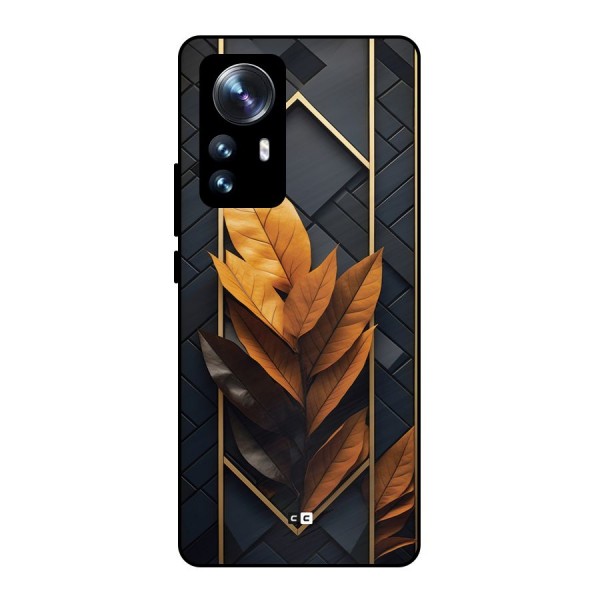 Golden Leaf Pattern Metal Back Case for Xiaomi 12 Pro