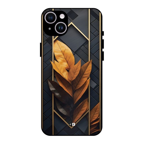 Golden Leaf Pattern Metal Back Case for iPhone 14 Plus