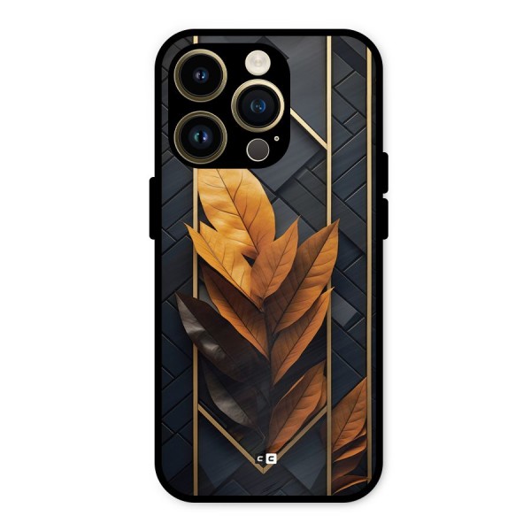 Golden Leaf Pattern Metal Back Case for iPhone 14 Pro