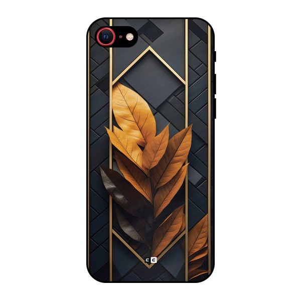 Golden Leaf Pattern Metal Back Case for iPhone 7