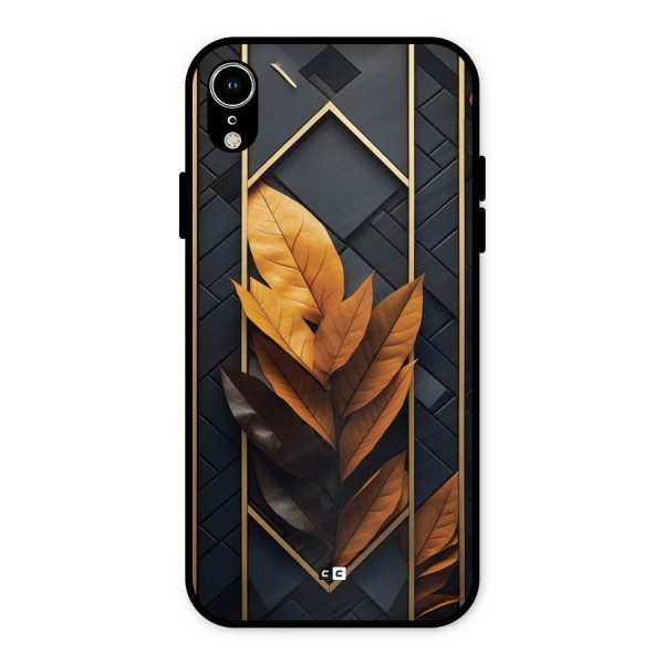 Golden Leaf Pattern Metal Back Case for iPhone XR