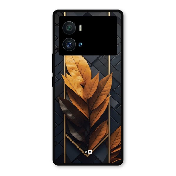 Golden Leaf Pattern Metal Back Case for iQOO 9 Pro