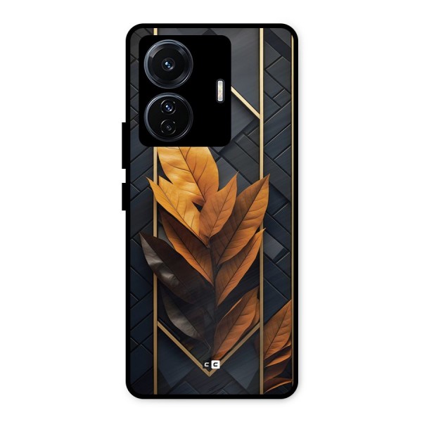 Golden Leaf Pattern Metal Back Case for iQOO Z6