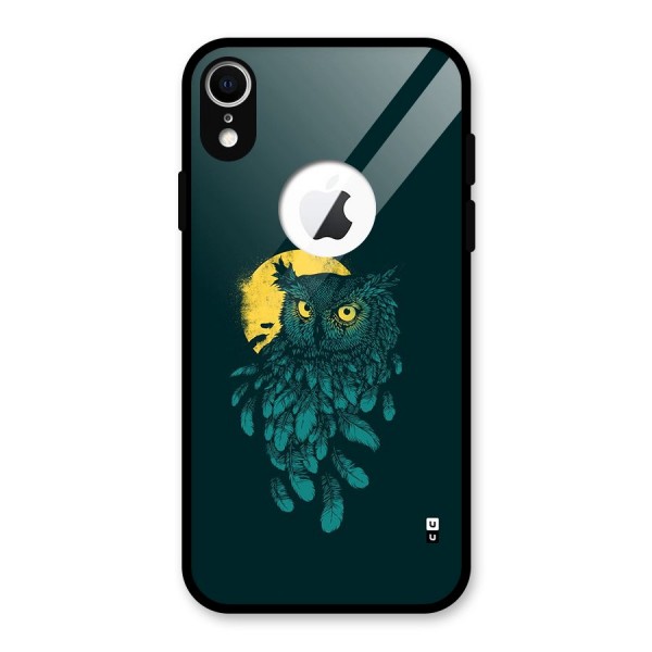 Green Owl Glass Back Case for iPhone XR Logo Cut