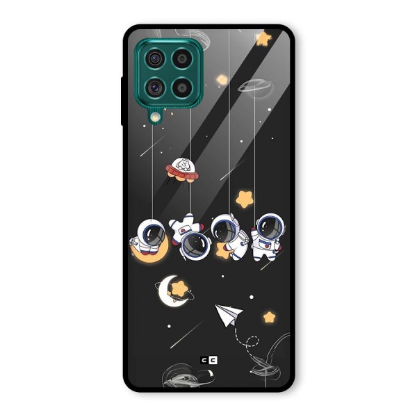 Hanging Astronauts Glass Back Case for Galaxy F62