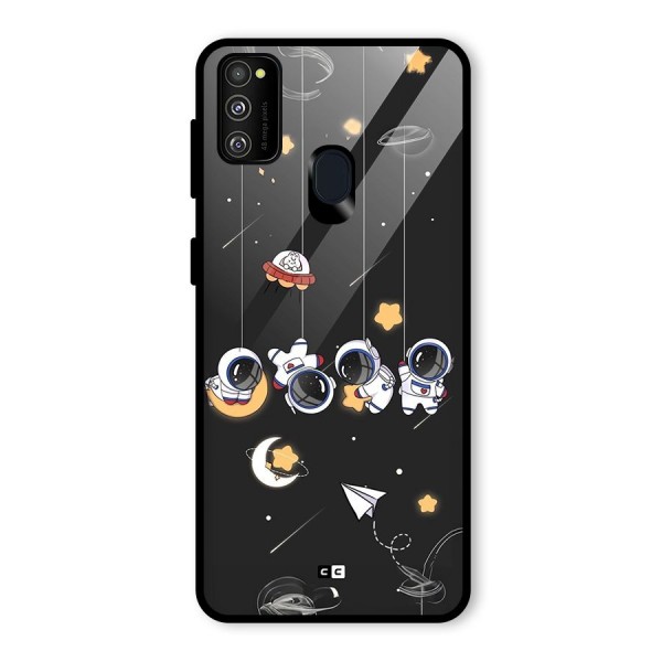 Hanging Astronauts Glass Back Case for Galaxy M21