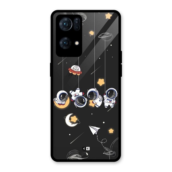 Hanging Astronauts Glass Back Case for Oppo Reno7 Pro 5G