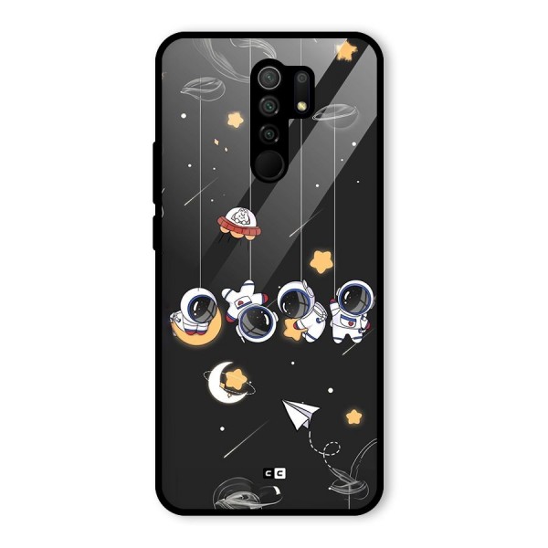 Hanging Astronauts Glass Back Case for Redmi 9 Prime