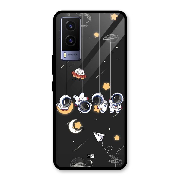 Hanging Astronauts Glass Back Case for Vivo V21e 5G