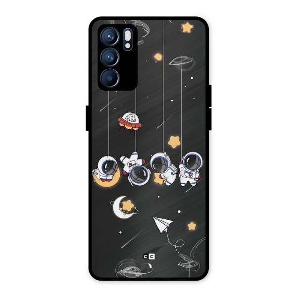 Hanging Astronauts Metal Back Case for Oppo Reno6 5G