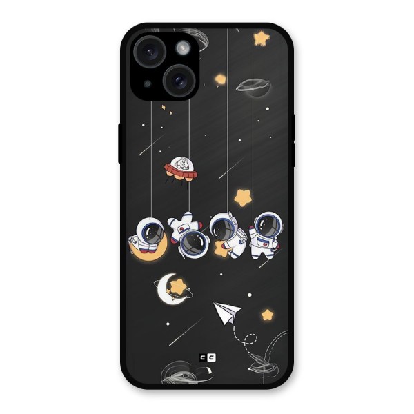 Hanging Astronauts Metal Back Case for iPhone 15 Plus