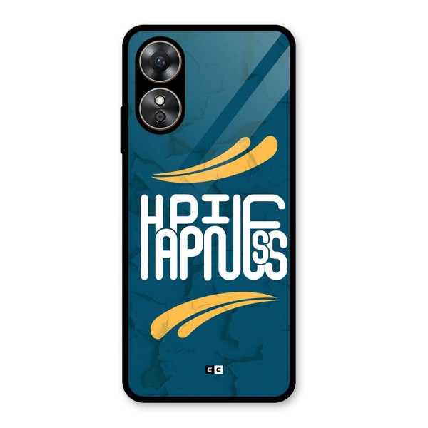 Happpiness Typography Glass Back Case for Oppo A17