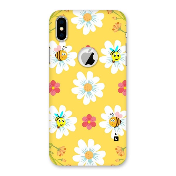 Happy Flowers Back Case for iPhone XS Logo Cut