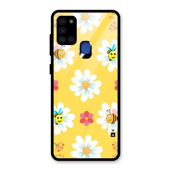 Happy Flowers Glass Back Case for Galaxy A21s