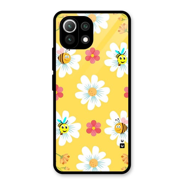 Happy Flowers Glass Back Case for Mi 11 Lite