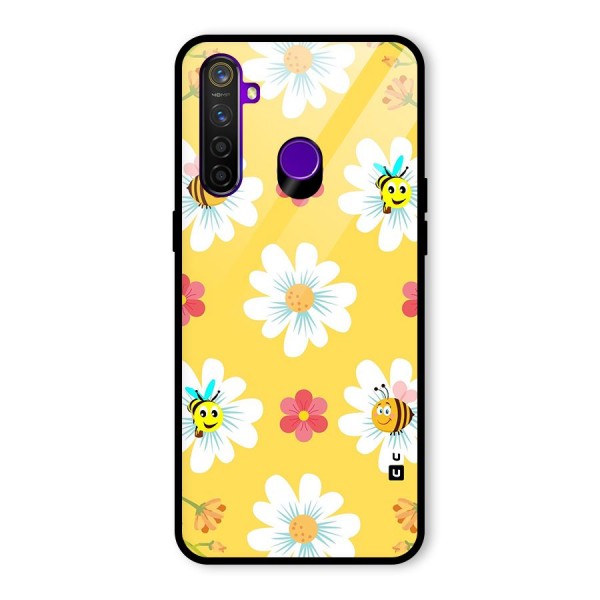 Happy Flowers Glass Back Case for Realme 5 Pro
