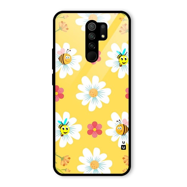 Happy Flowers Glass Back Case for Redmi 9 Prime