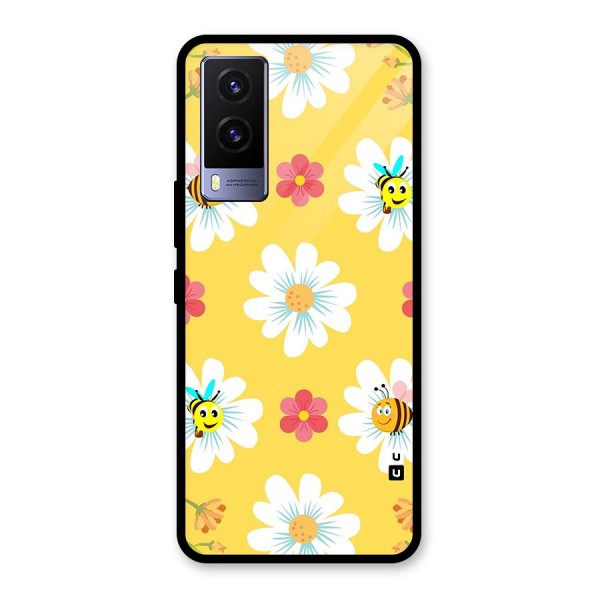 Happy Flowers Glass Back Case for Vivo V21e 5G