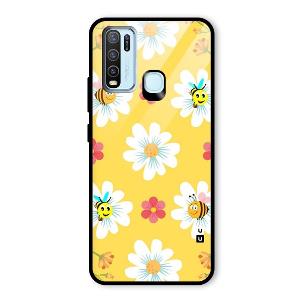 Happy Flowers Glass Back Case for Vivo Y30