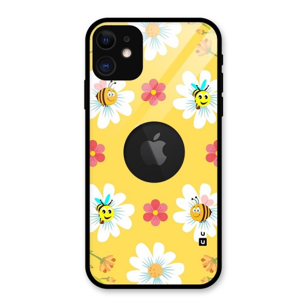 Happy Flowers Glass Back Case for iPhone 11 Logo Cut