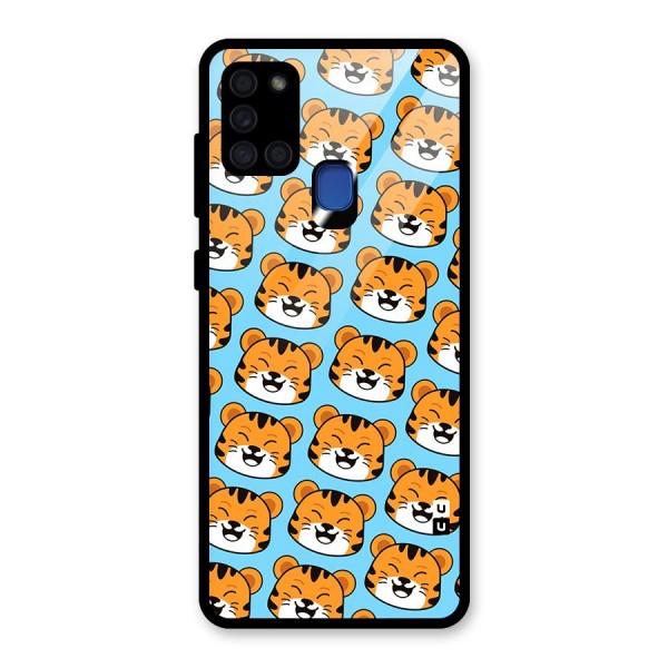 Happy Kitten Pattern Glass Back Case for Galaxy A21s