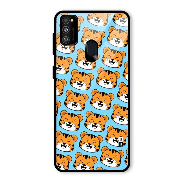 Happy Kitten Pattern Glass Back Case for Galaxy M21