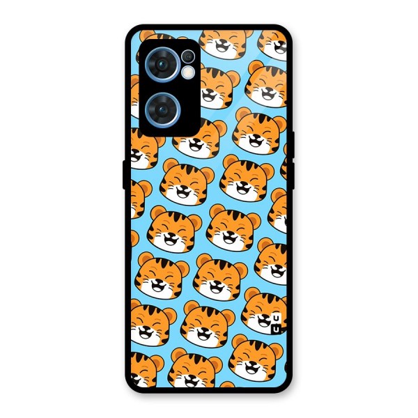 Happy Kitten Pattern Glass Back Case for Oppo Reno7 5G