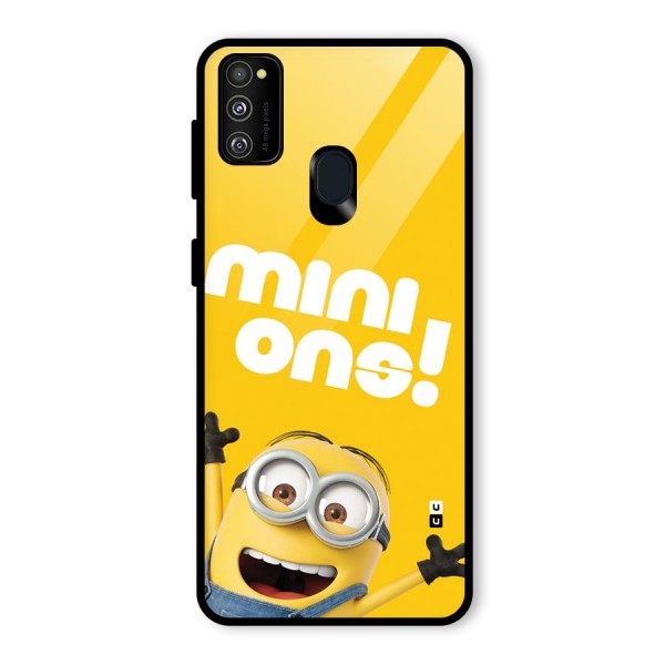 Happy Minion Glass Back Case for Galaxy M21