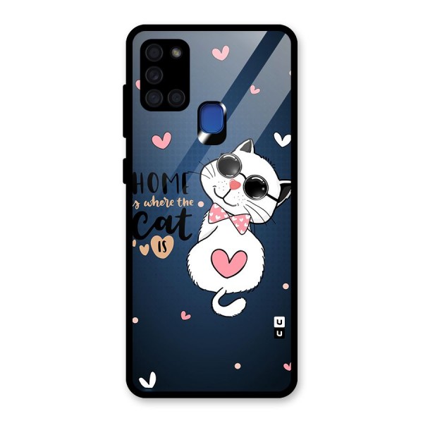 Home Where Cat Glass Back Case for Galaxy A21s