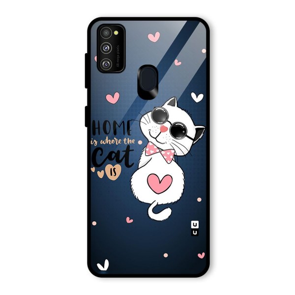 Home Where Cat Glass Back Case for Galaxy M21