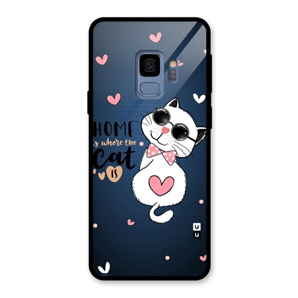 Home Where Cat Glass Back Case for Galaxy S9