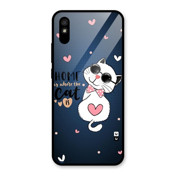 Home Where Cat Glass Back Case for Redmi 9A