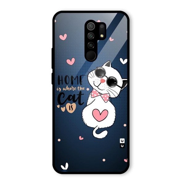 Home Where Cat Glass Back Case for Redmi 9 Prime