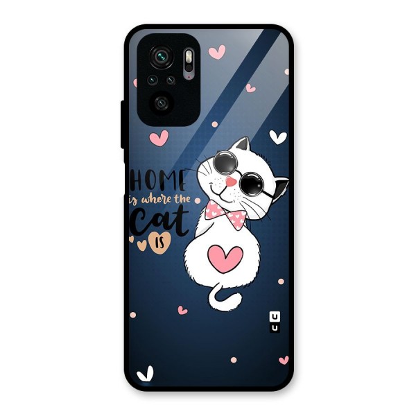 Home Where Cat Glass Back Case for Redmi Note 10