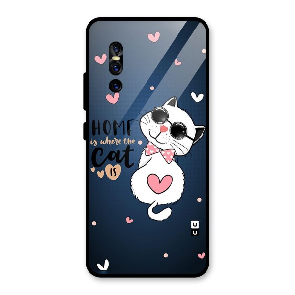 Home Where Cat Glass Back Case for Vivo V15 Pro