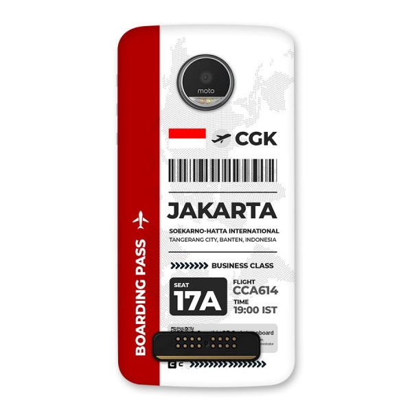 International Boarding Pass Jakarta Back Case for Moto Z Play