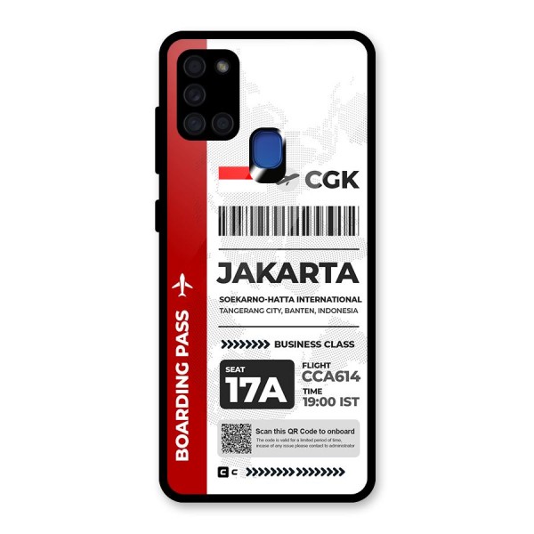 International Boarding Pass Jakarta Glass Back Case for Galaxy A21s