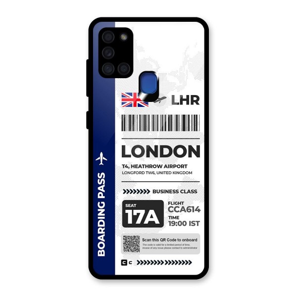 International Boarding Pass London Glass Back Case for Galaxy A21s