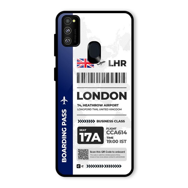 International Boarding Pass London Glass Back Case for Galaxy M21