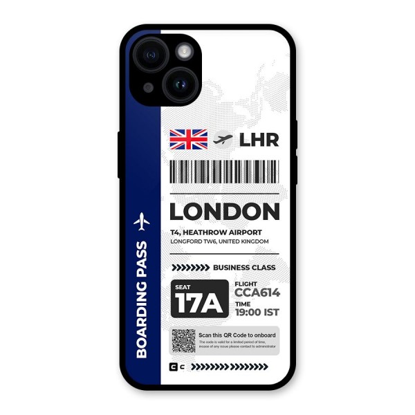 International Boarding Pass London Glass Back Case for iPhone 14