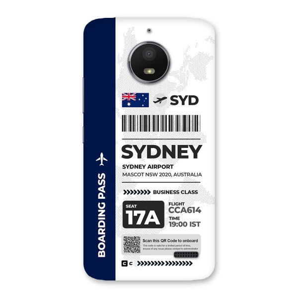 International Boarding Pass Sydney Back Case for Moto E4