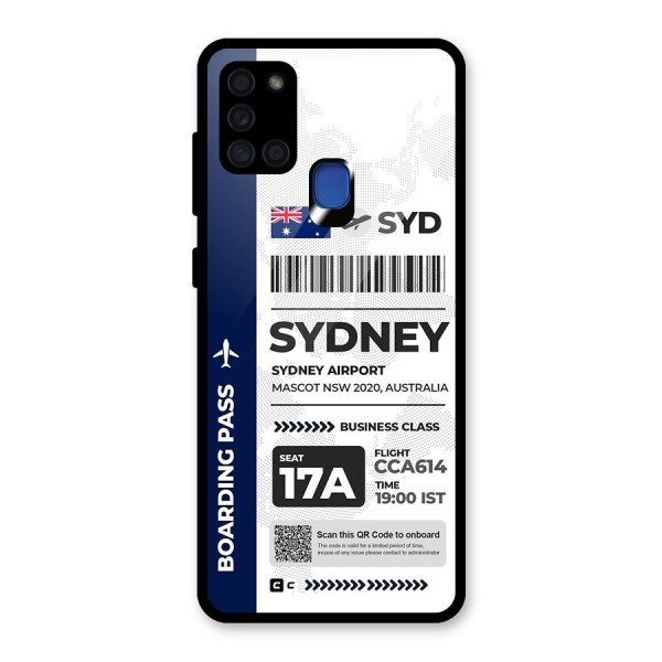 International Boarding Pass Sydney Glass Back Case for Galaxy A21s