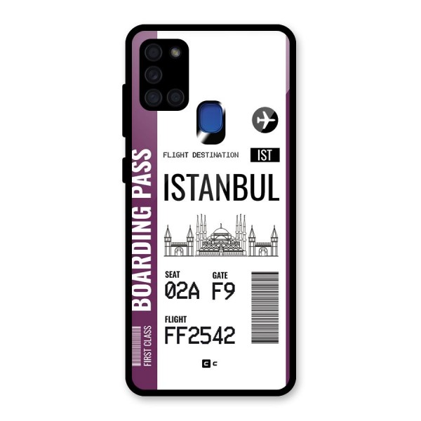 Istanbul Boarding Pass Glass Back Case for Galaxy A21s