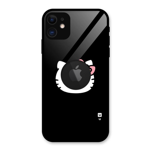 Kitty Cute Glass Back Case for iPhone 11 Logo Cut