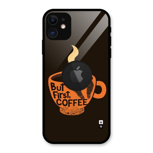 Lazy Coffee Glass Back Case for iPhone 11 Logo Cut