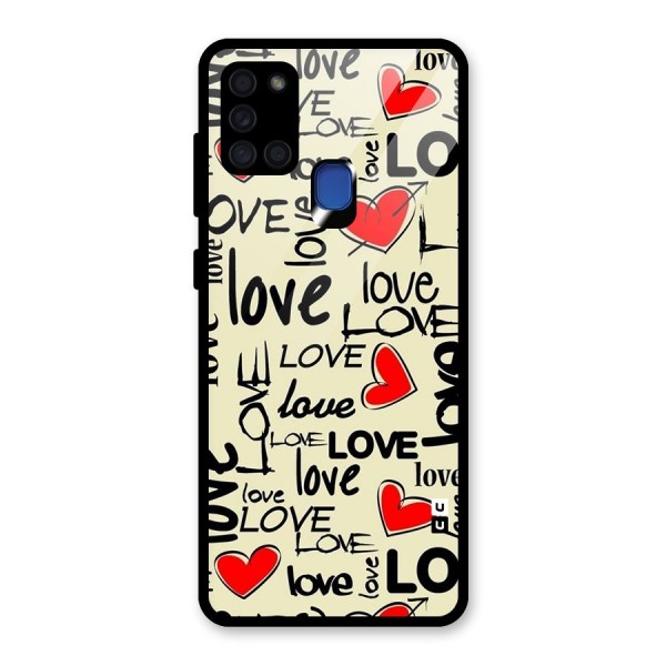 Love Hearts Pattern Glass Back Case for Galaxy A21s