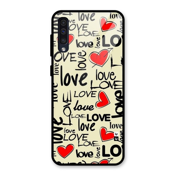 Love Hearts Pattern Glass Back Case for Galaxy A50s