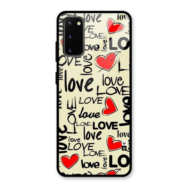 Love Hearts Pattern Glass Back Case for Galaxy S20